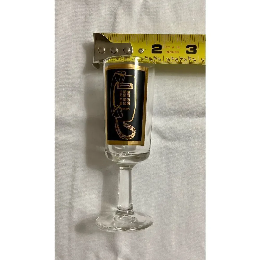 UNIQUE VINTAGE GALAXY TELEPHONE BAR GLASS C1960 Black & Gold Telephone Graphic